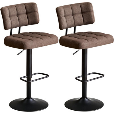 Swivel Adjustable Height Bar Stool ,Counter Height Bar Stools Set of 2, Fabric Upholstered Counter Barstools with Backrest for Kitchen Island, Home Bar,Brown