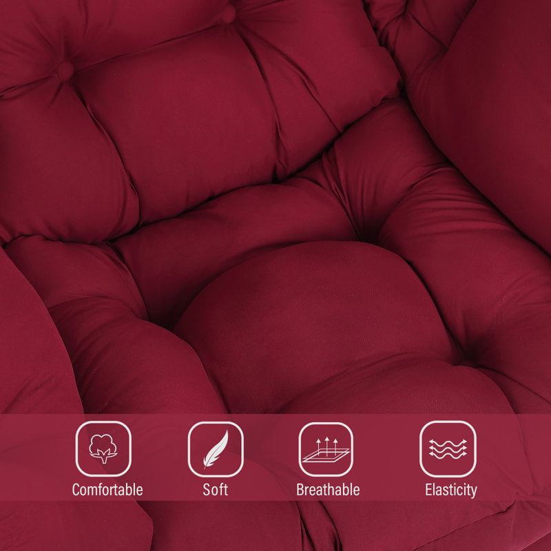 Burgundy Velvet Accent Chair with Ottoman and Metal Frame