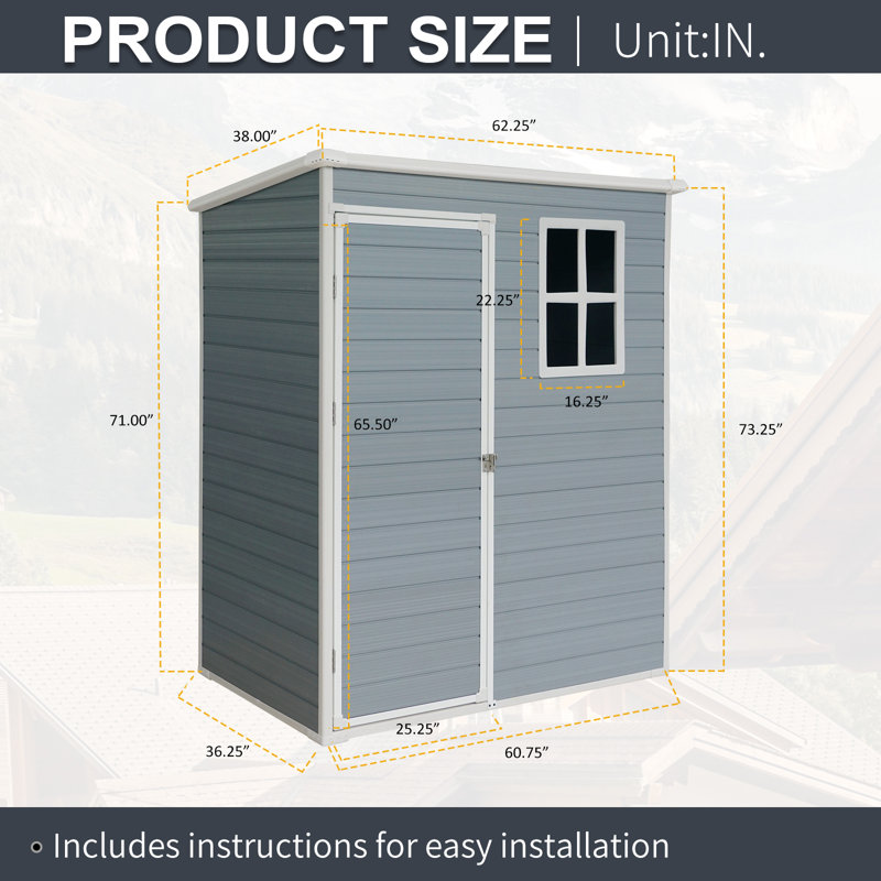 5x3 Resin Outdoor Storage Shed with Floor and Window Grey