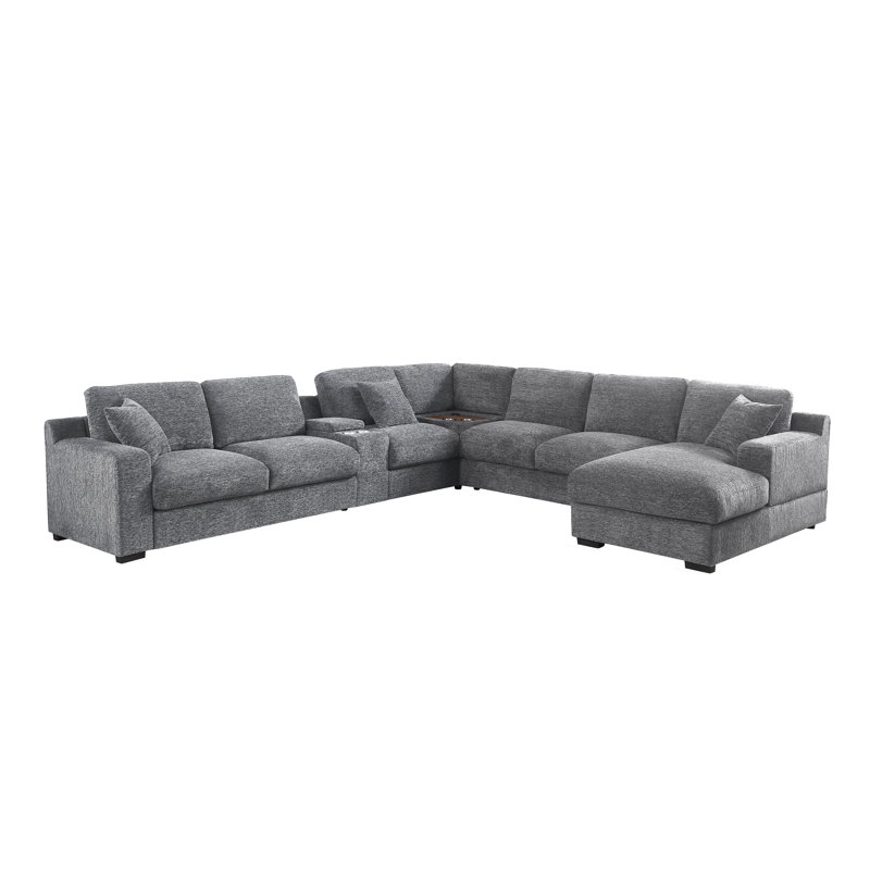 Canapé modulaire en tissu 141,5 po Chenille, Gris clair