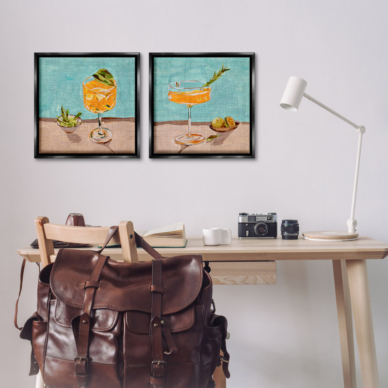  «Orange Cocktail Still Lifes», ensemble de 2 toiles flottantes encadrées par Melissa Wang, Cadre flottant noir de jais