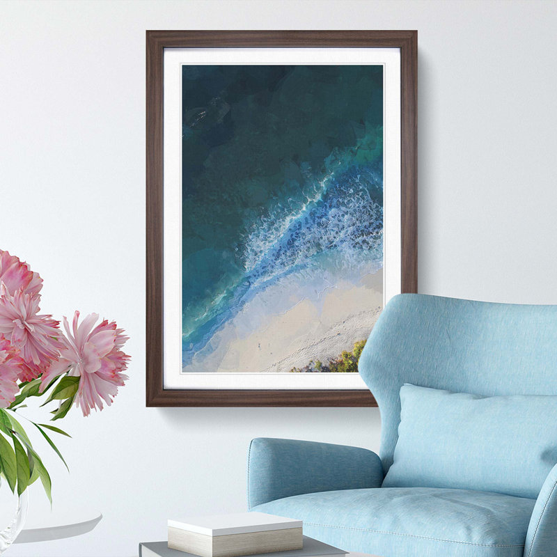 High Above the Maldives in Abstract - Picture Frame Graphic Art Print, 87cm H x 62cm W x 2cm D, Walnut Framed