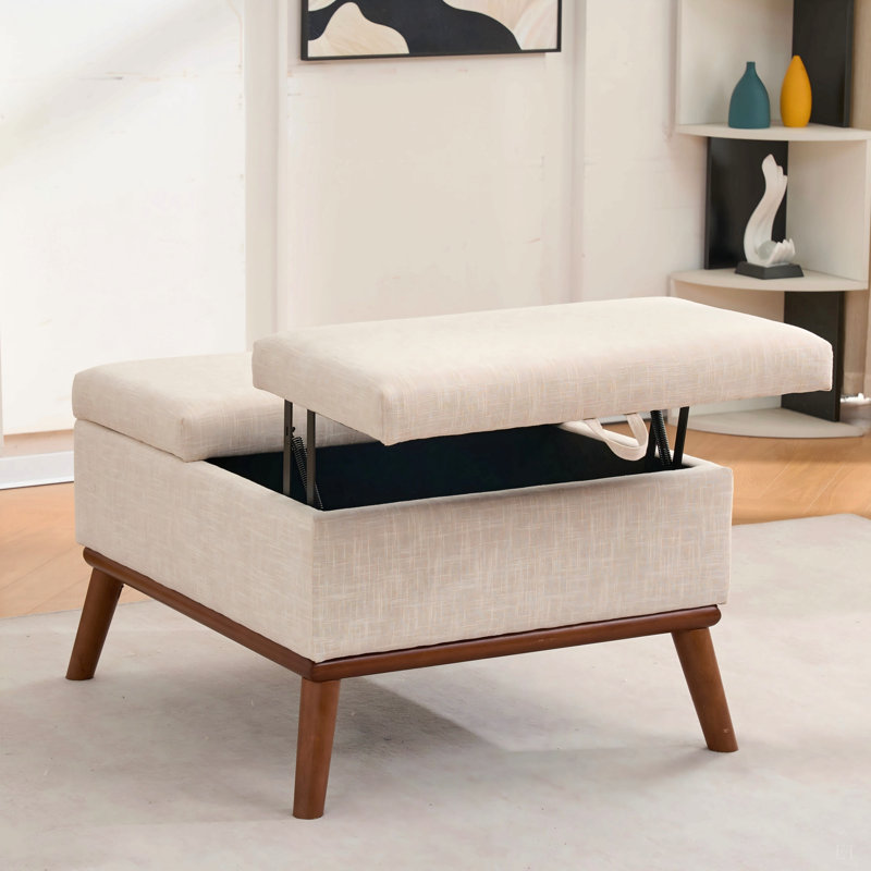 Grand repose-pieds avec rangement, table basse moderne de style Mid-Century de 31 po avec fonction de levage du couvercle, hauts pieds en bois, repose-pieds surdimensionnés pour le salon, le bureau