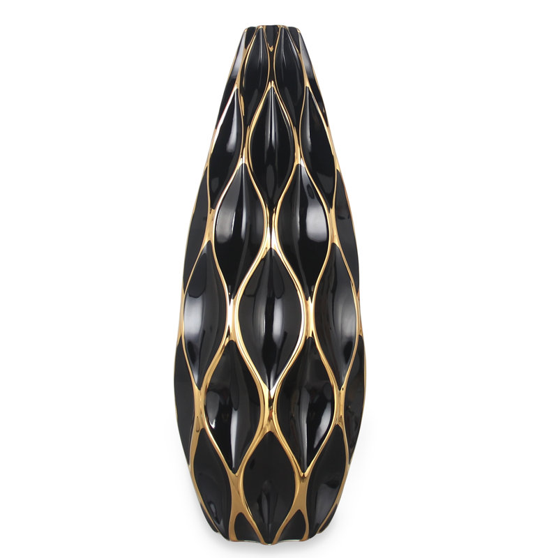 Montessa Ceramic / Porcelain Table Vase, 24.2'' H X 8.5'' W X 8.5'' D, Black