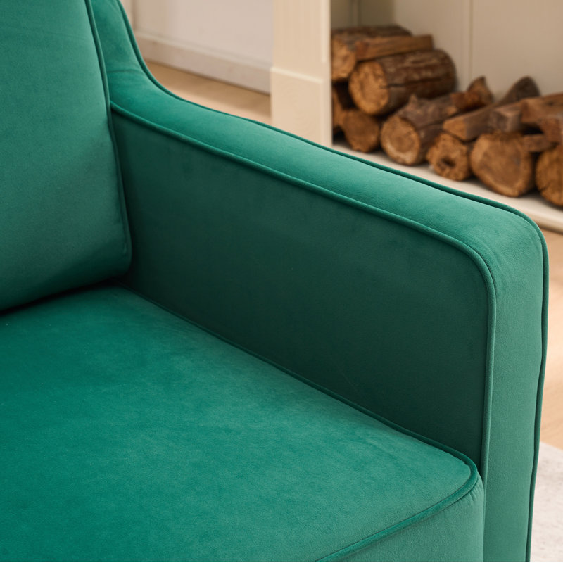Greydy Upholstered Velvet Accent Armchair With Solid Wood Leg, Green Velvet