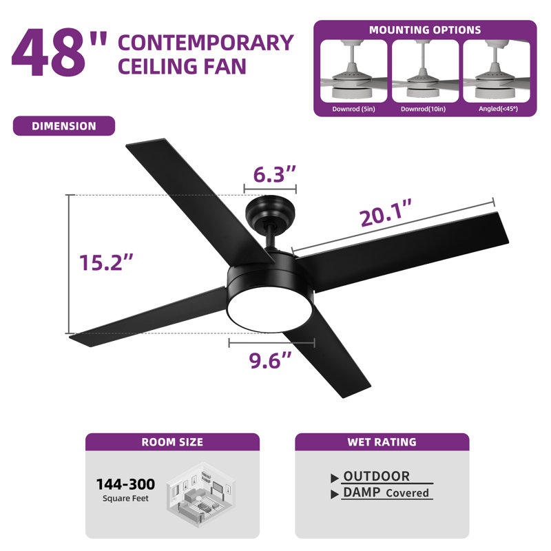 Ventilateur de plafond 48 pales 48 "avec ensemble d'éclairage et télécommande inclus Avdie, Noir