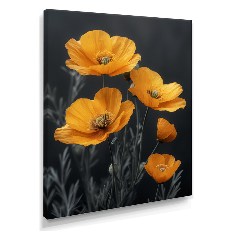 Jaune, noir, coquelicots, joie lumineuse I - coquelicots, impression d'art mural, Toile tendue, H 20 po x l 12 po x P 1 po