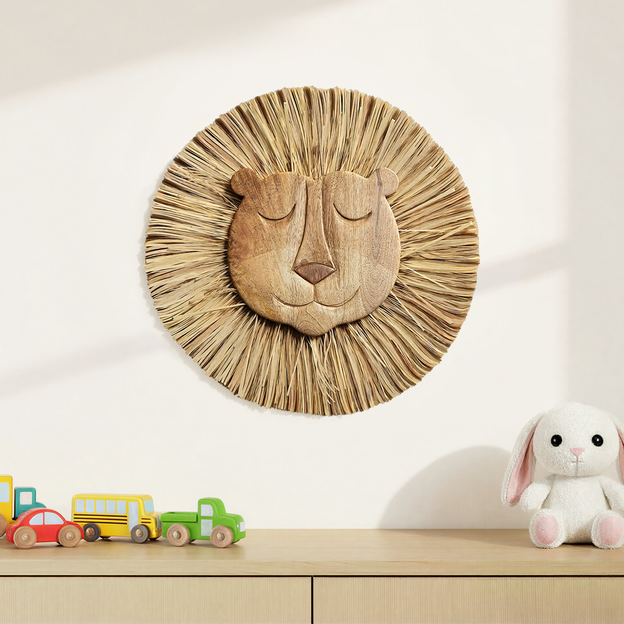 Jeanette Handmade Wooden Lion Wall Décor for Baby Nursery or Kid's Room, Crane Baby