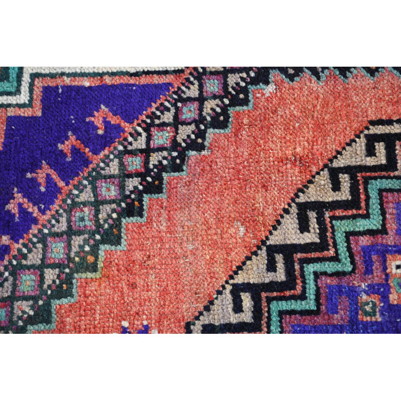 Tapis turc rétro fabriqué à la main avec un motif bohème coloré pour les petits couloirs et des cadeaux uniques