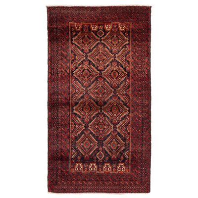 Tapis bleu marine / rouge Teimani 2 pi 11 po x 5 pi 4 po