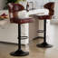 Bar Stools Set of 2 Seat Adjustable Height 62.2-85.1cm Bentwood Swivel Barstools with Back & Footrest - PU Leather Upholstered Bar Chair for Bar, Kitchen, Dining Room-529745439-522226692-529745437