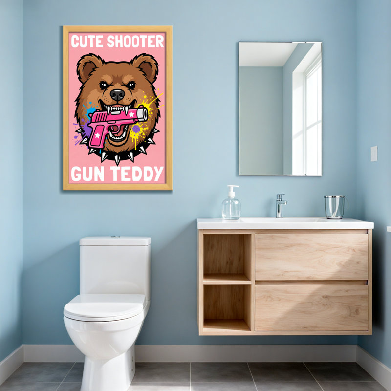 Ours en peluche avec pistolet rose, H 20 po x l 30 po, Toile tendue, Ne s’applique pas