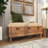 Wood Intricately Carved Floral Room Brown Storage Bench with Cream Burlap Top