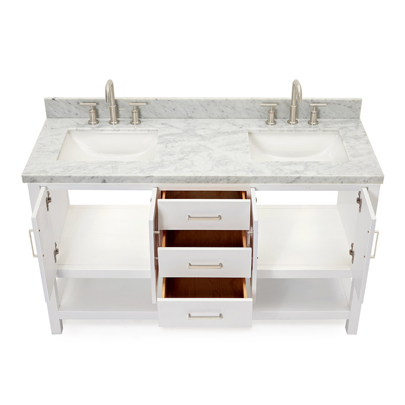 Magnolia Bath Vanity Oval Basin, White, Carrara White Marble, Rectangle 