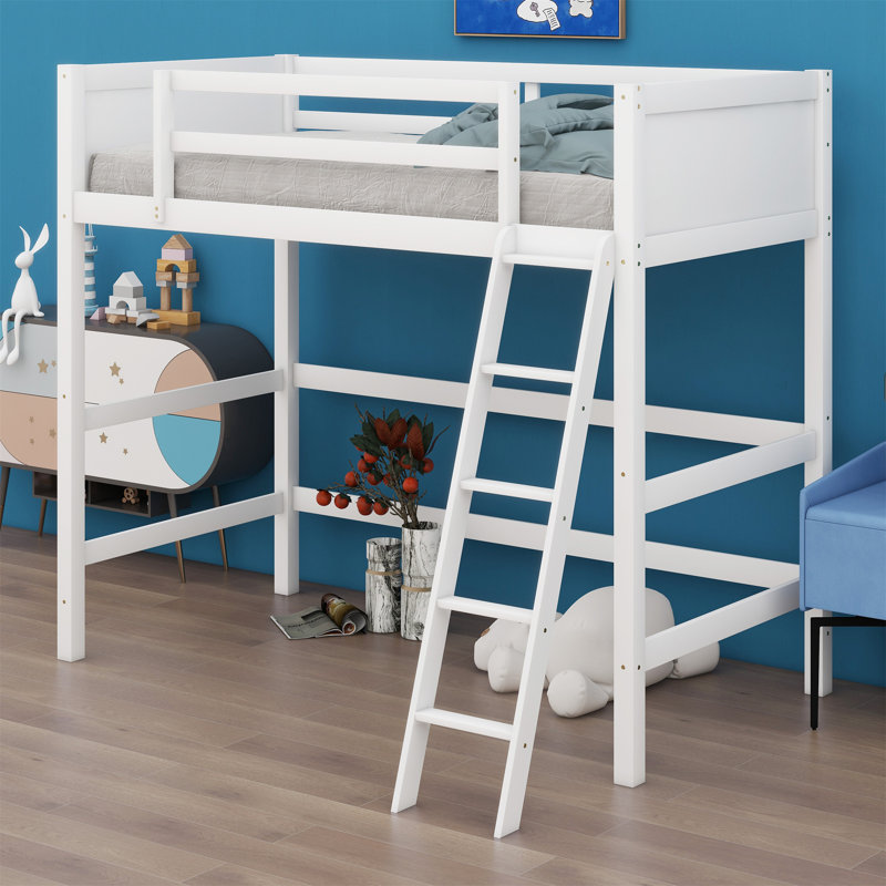 Wood Loft Bed With Ladder, White