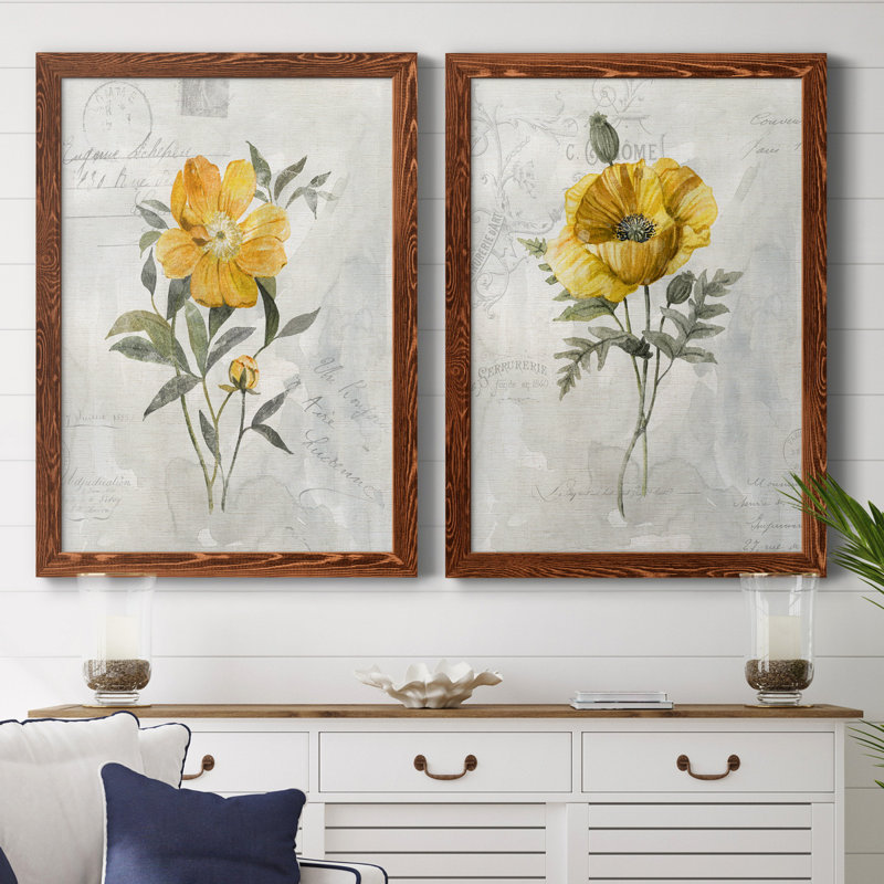 Canary Linen pivoine - ensemble de 2 reproductions d'art, H 31,5 po x l 47 po x P 1,5 po, Toile avec cadre érable