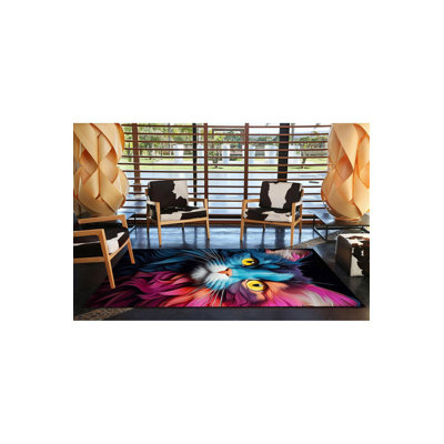 Machine Washable Animal Multicolor Cat Patterned Colorful Decorative Rug