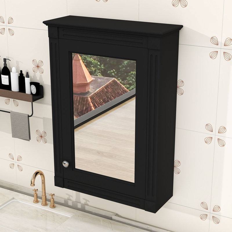 Armoire à pharmacie murale minimaliste avec miroir, porte à fermeture en douceur et tablettes réglables Minimalist, Noir