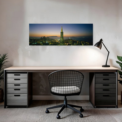 Buildings Lit Up At Dusk, Transamerica Pyramid, San Francisco, California, Usa Abstract Contemporary Architecture City Wall Art
