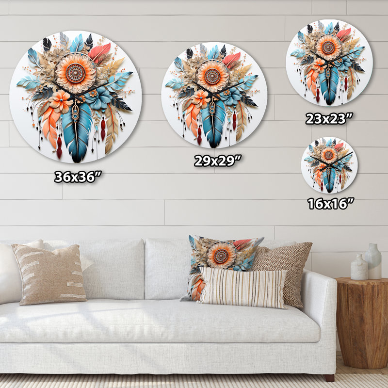 Horloge murale bohème fleurs et plumes, Moyenne