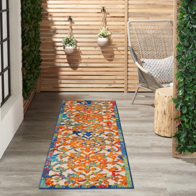 Eaglin Abstract Indoor / Outdoor Area Rug in Ivory/Blue/Orange