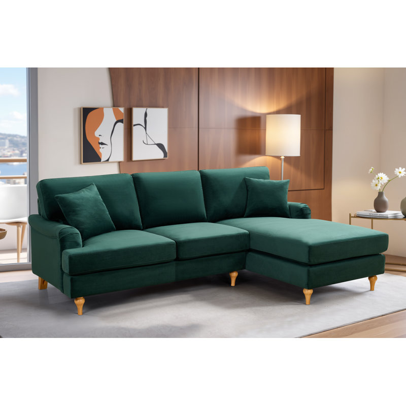 Hamilton 3 Seater Corner Sofa, Velvet - Green, Right Hand Facing