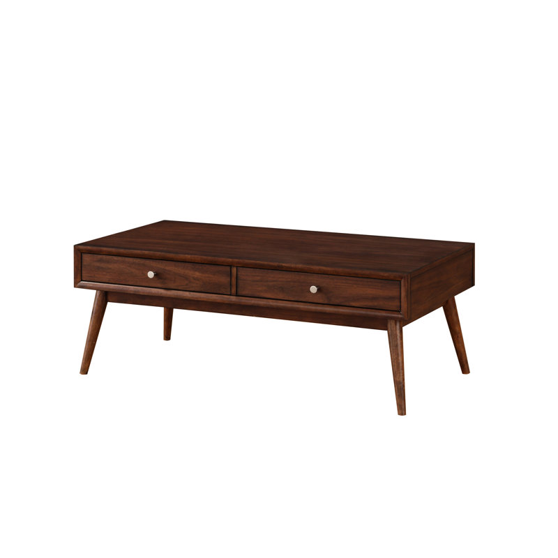 Table basse 2 tiroirs 2 tiroirs moderne, brun, placage de noyer