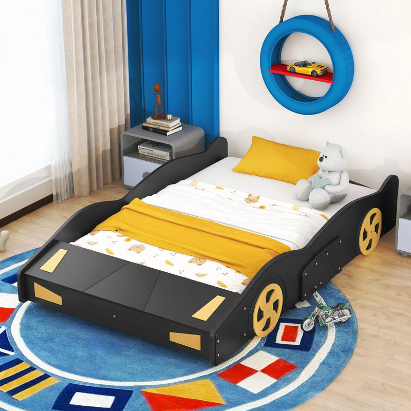Lit plateforme avec roulettes et rangement Race, Noir