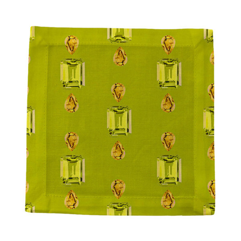 Gem Citrines And Sapphires Cotton Sateen Cocktail Napkins, Acid