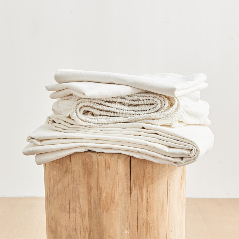 Linen Sheets Set, King Sheet Set with 2 Pillowcases, White