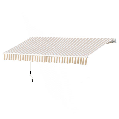 Outsunny 12' X 10' Retractable Awning Patio Awnings Sun Shade Shelter With Manual Crank Handle, 280G/M² UV & Water-Resistant Fabric And Aluminum Frame For Deck, Balcony, Yard