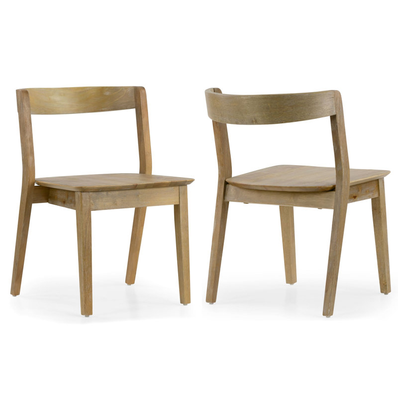 Set of 2 Astor Washed Solid Wood Chair with Curved Back, Beige