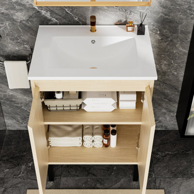 Meuble-lavabo mural de 24 po sans lavabo en chêne avec grand tiroir, formaldéhyde bas, longue durée de vie, installation rapide, 23,14 po de profondeur, 17,66 de largeur, 33,89 de hauteur, 50,23 lb de rangement facile