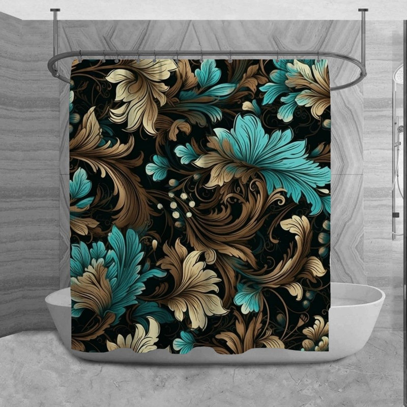Rideau de douche à motif floral Yahara, H 73 po x l 70 po
