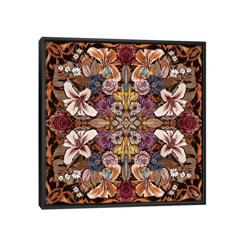 Floral i, impression sur toile tendue, H 18 po x l 18 po x P 1,5 po, Toile avec cadre noir, Pas de tapis