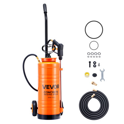 Vaporisateur industriel en béton avec chariot sur roues, pulvérisateur en acier inoxydable de 3,5 gallons, pulvérisateurs tri-poxy robustes, baguette de 20,5 po, tuyaux de 48 po et 120 po, 2 buses en laiton pour la construction, la pelouse et le jardin
