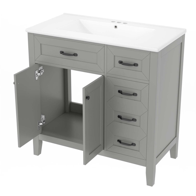Meuble-lavabo 36 po avec lavabo, Gris, Noir