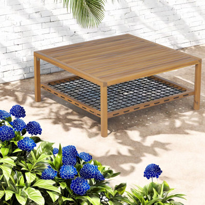 Tables de patio avec rangement, table basse moderne en bois d'acacia de 35 pouces