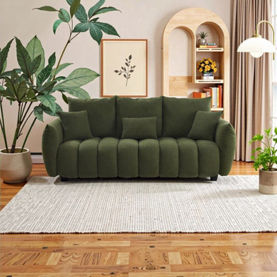 79.5" Premium Teddy Fabric Sofa with 3 Back Pillows & Cushions – 3-Seater Velvet Sofa for Living Room, Bedroom, or Apartment