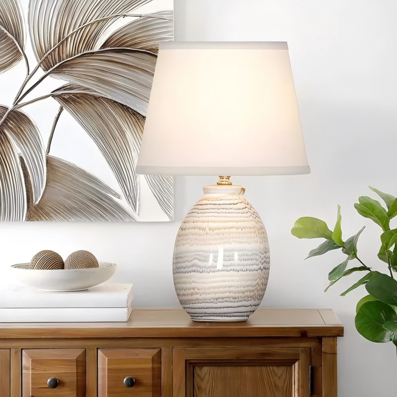 Lampe de table en céramique blanche fabriquée à la main avec abat-jour, 16,5 po