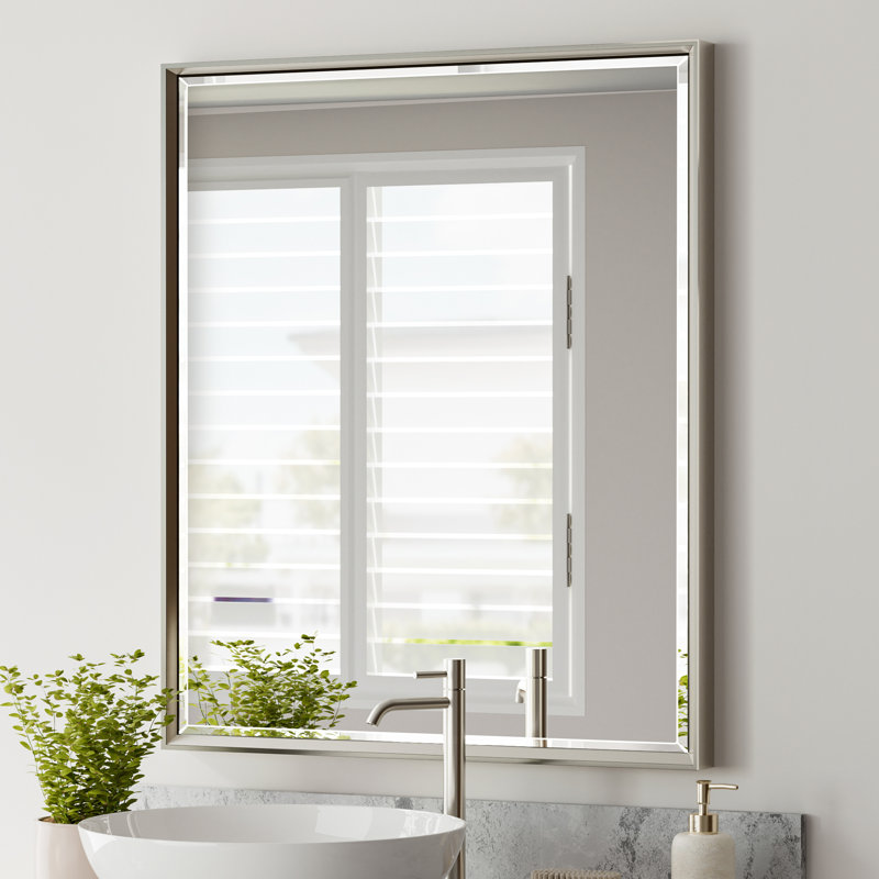 Lohoski Decorative Bathroom Vanity Mirror for Wall - Beveled Design, 36" x 30", Brushed Nickel