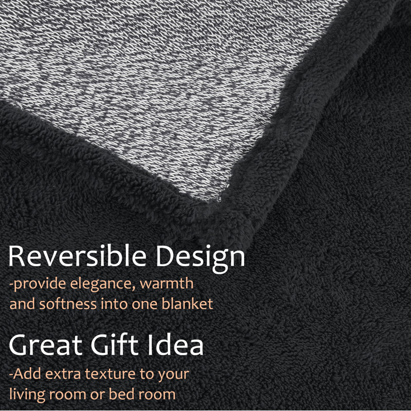 Dark Gray Reversible Sherpa Fleece Throw Blanket 60" x 50"
