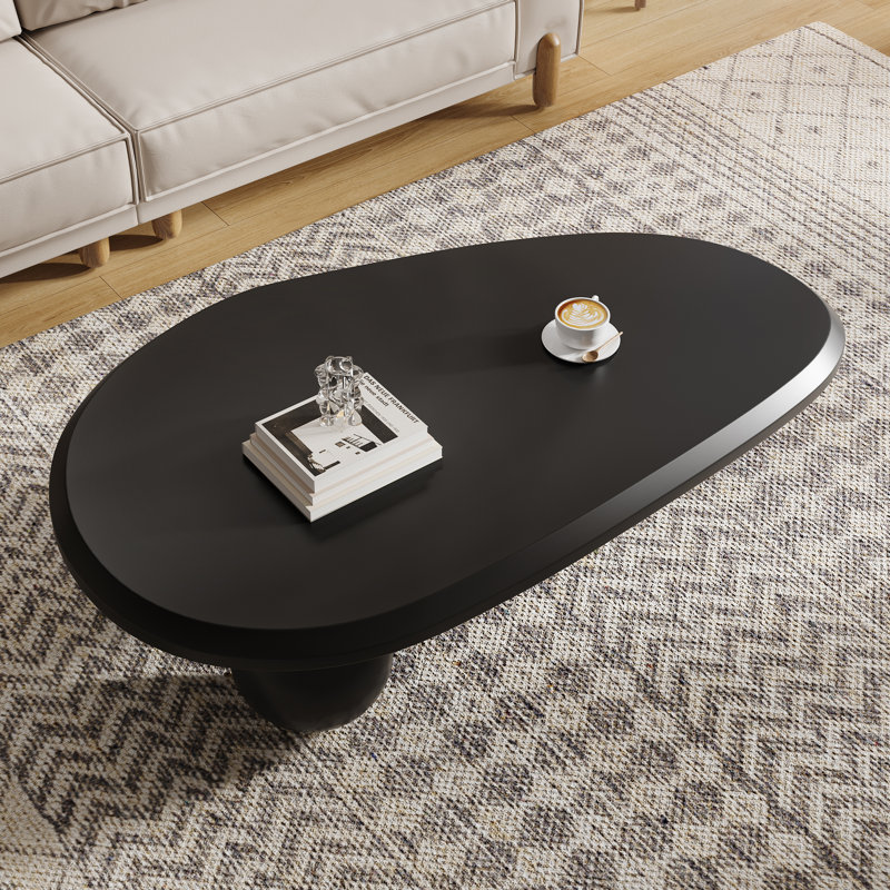 Khattab 51.2" Modern Three Legged Solid Wood Coffee Table, Black, Black