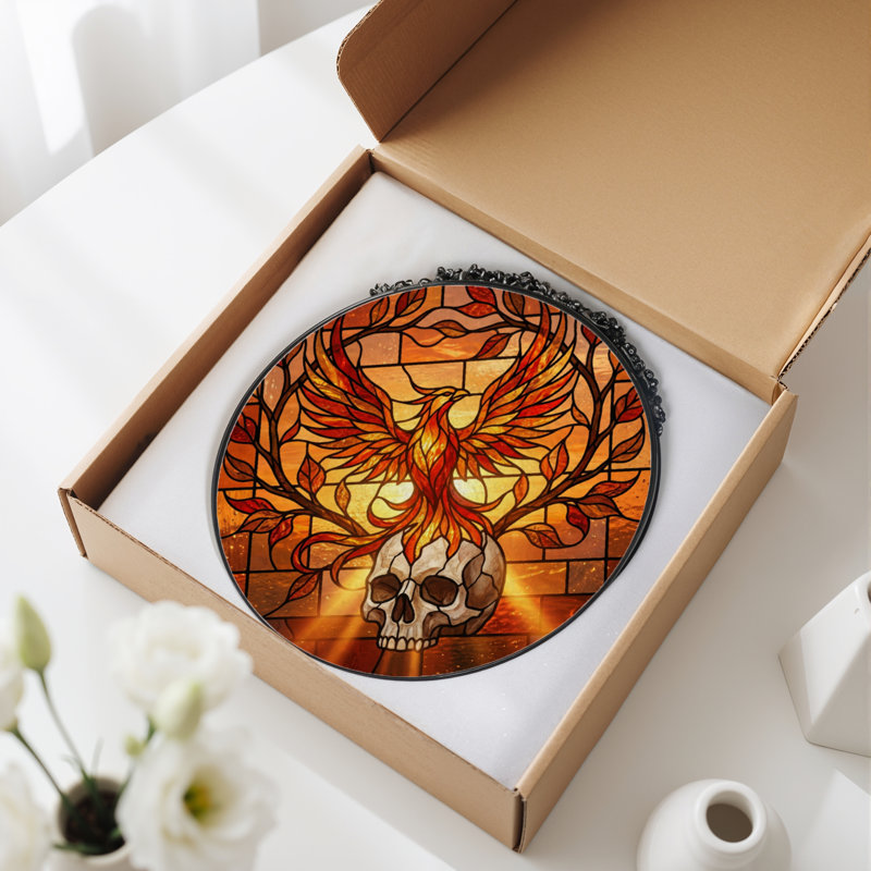 Panneau de vitrail 12 "H Phoenix Skull