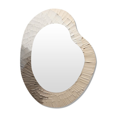 Graceful Minimalism Beige Muted Art - Minimalism Asymmetrical Mirror, Beige Unique Shape Unique Wall Mirror, Printed Metal Art