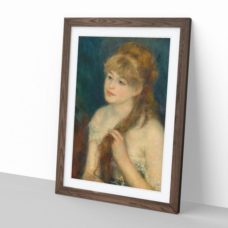 Woman Braiding Her Hair by Pierre-Auguste Renoir - Picture Frame Painting, 65cm H x 48cm W x 2cm D, Walnut