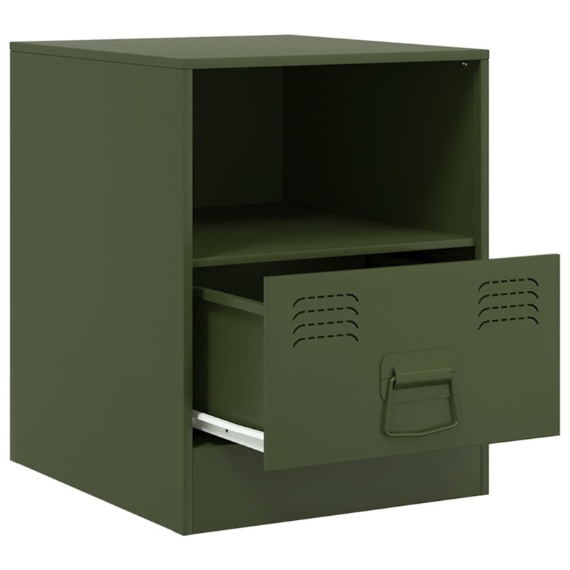 34.5cm W Steel Bedside Table, Olive Green