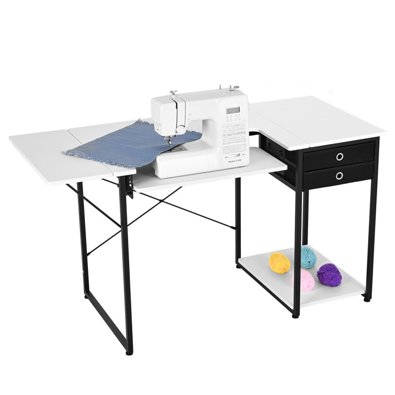 Table de couture, table de machine à coudre polyvalente avec tiroirs, tablette latérale pliable, tablette réglable, pieds en acier, bureau d'ordinateur pour la maison, studio de mode, studio d'art, établissement éducatif