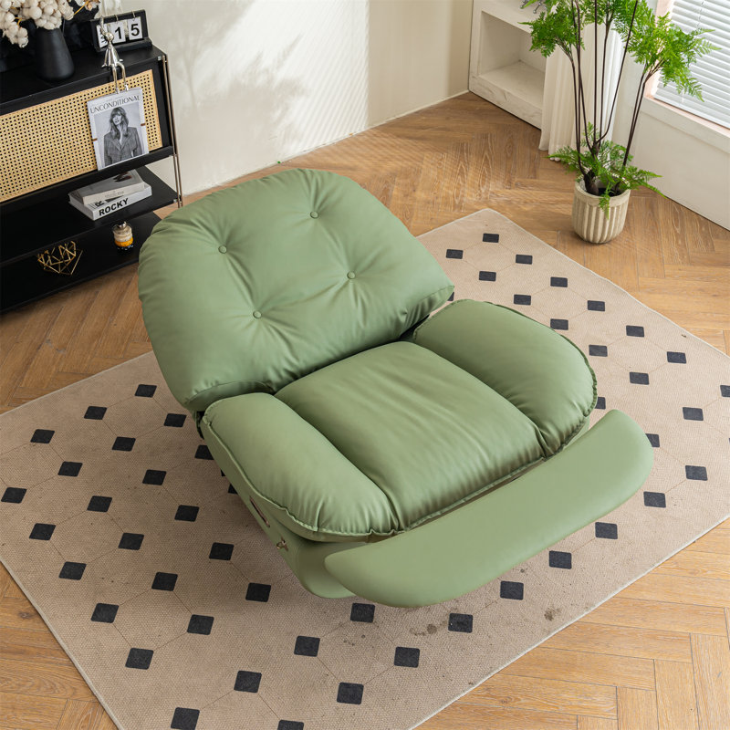 Weona Recliner Swivel With Voice Control Bluetooth USB Phone Holder Chair, Green Faux Leather