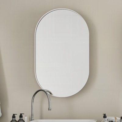 20x34 Inch Oval Recessed Cabinet, Metal Framed Bathroom Wall Cabinet with Mirror and Adjustable Shelves for Bathroom